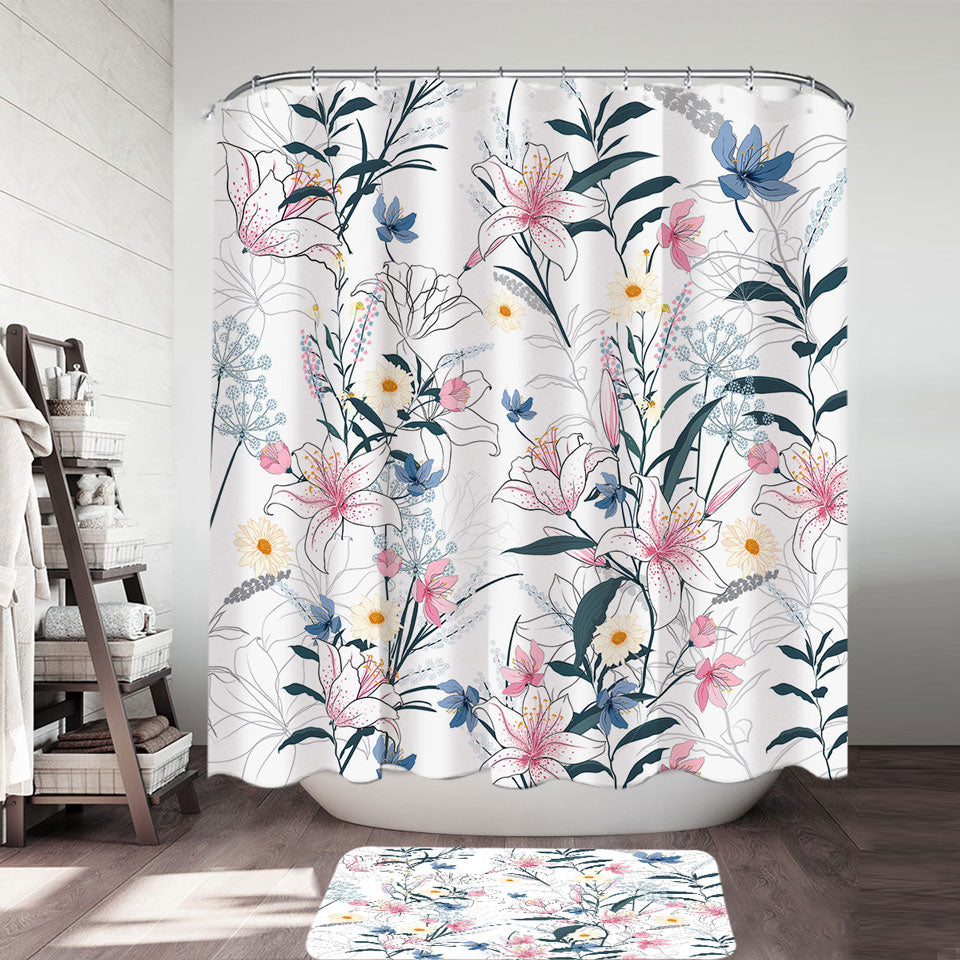 Bluish Pinkish Floral Shower Curtain