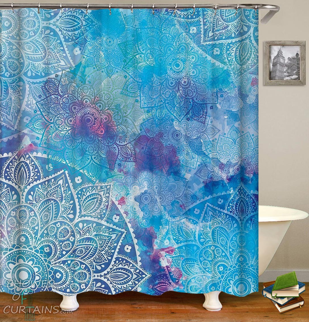 Bluish Mandala Shower Curtain - Oriental Bathroom