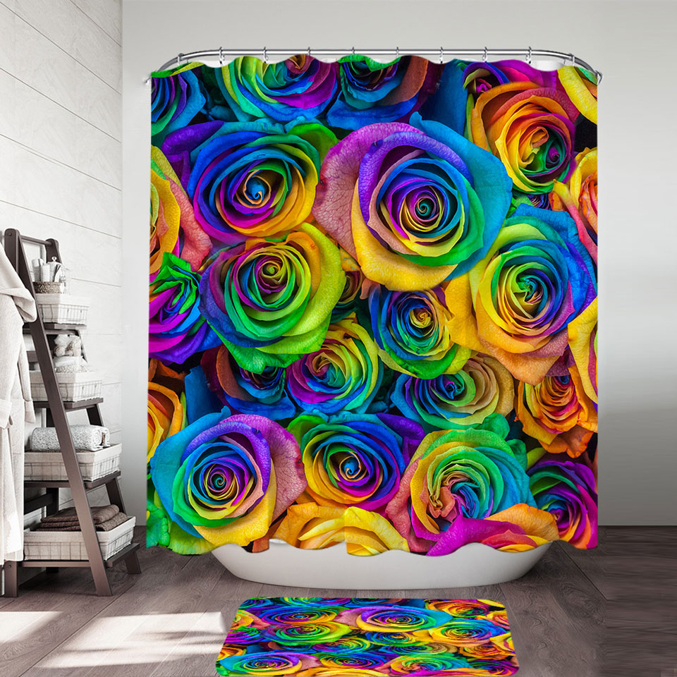 Bouquet of Colorful Roses Fabric Shower Curtains