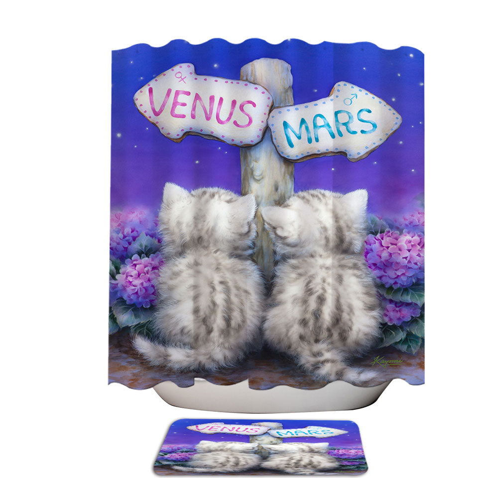 Boys or Girls Shower Curtains Venus or Mars Grey Kittens