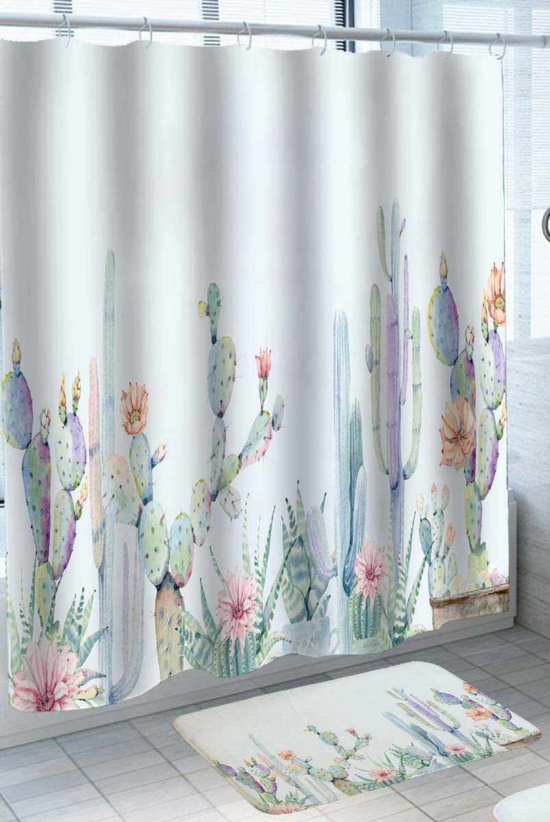 Bright Colored Floral Cactus Shower Curtain