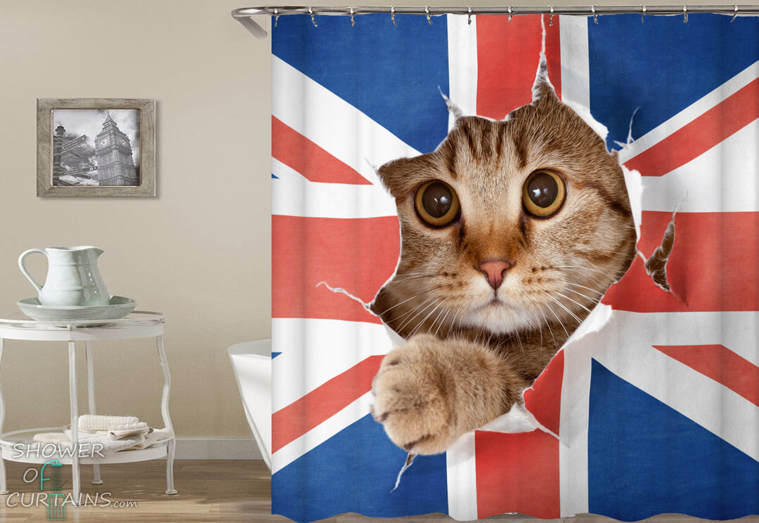British Bad Cat Shower Curtain