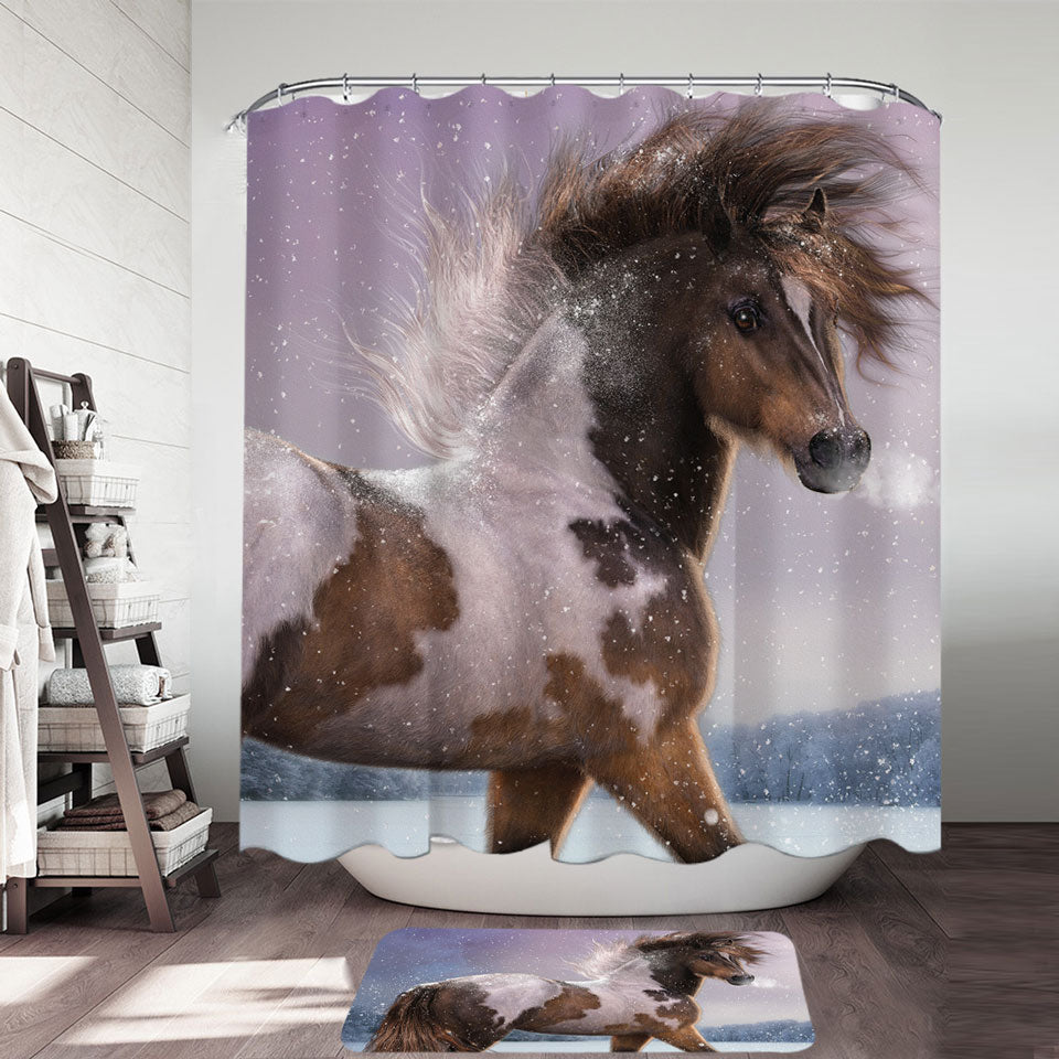 Brown White Pinto Horse Shower Curtain the Winters Heart