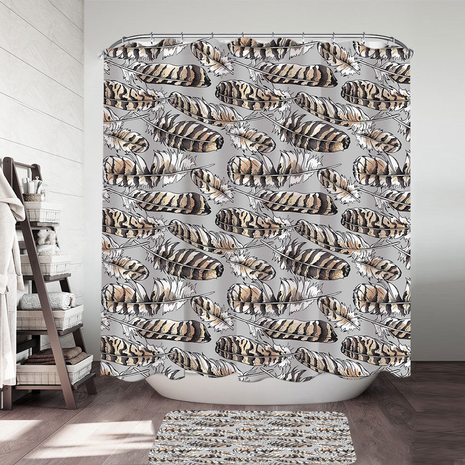 Brownish Feathers Modern Shower Curtains