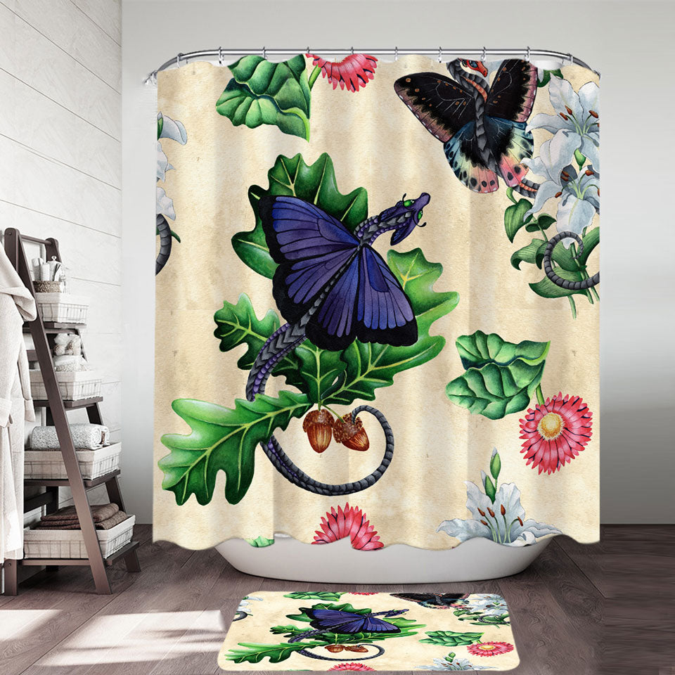 Butterflies Dragons and Flowers Shower Curtains