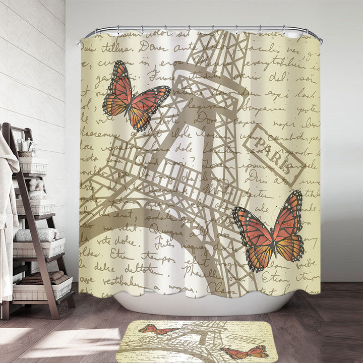 Butterflies and Eiffel Tower Paris Shower Curtain