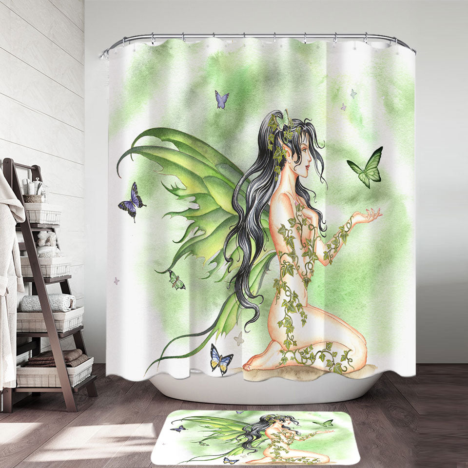 Butterflies and the Green Vines Fairy Shower Curtain Fabric