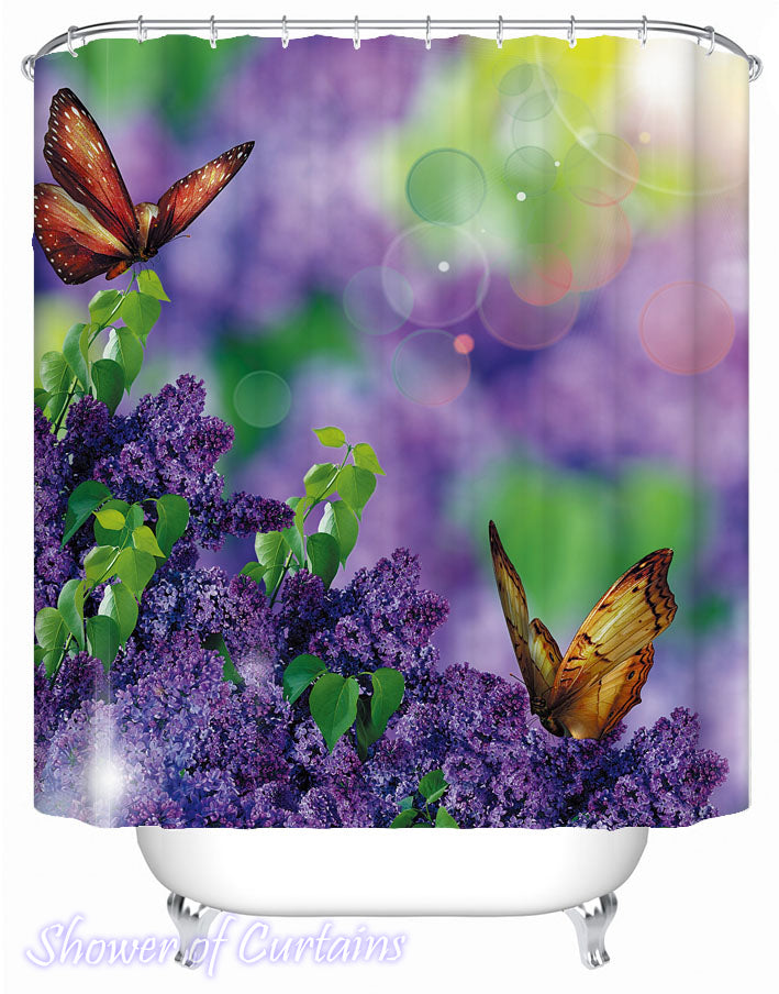 Butterflies And Lavender Purple Shower Curtain