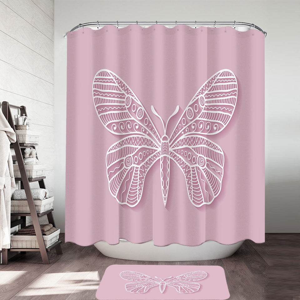 Butterfly Drawing over Purple Shower Curtain