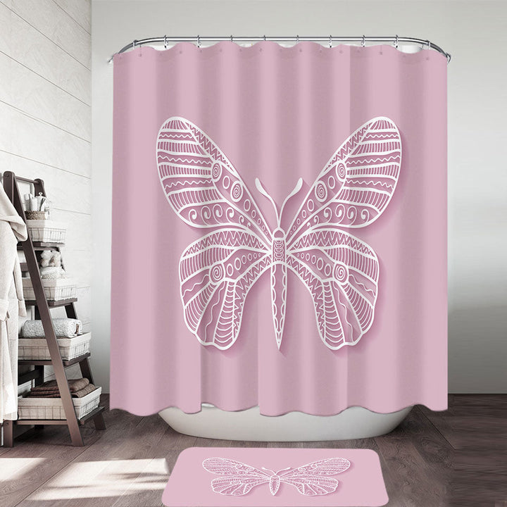 Butterfly Drawing over Purple Shower Curtain