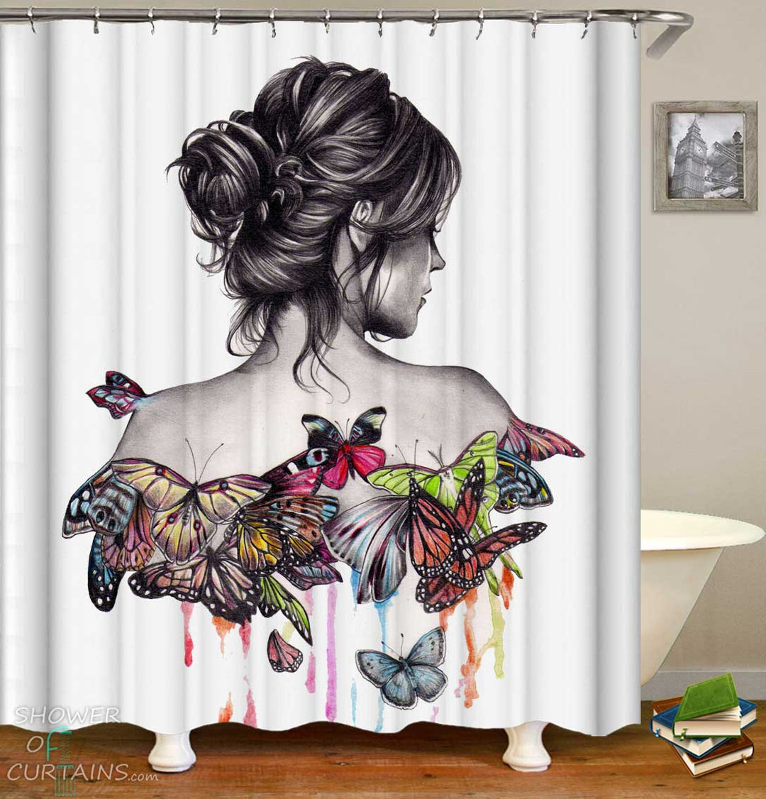 Butterfly Girl Art Shower Curtain