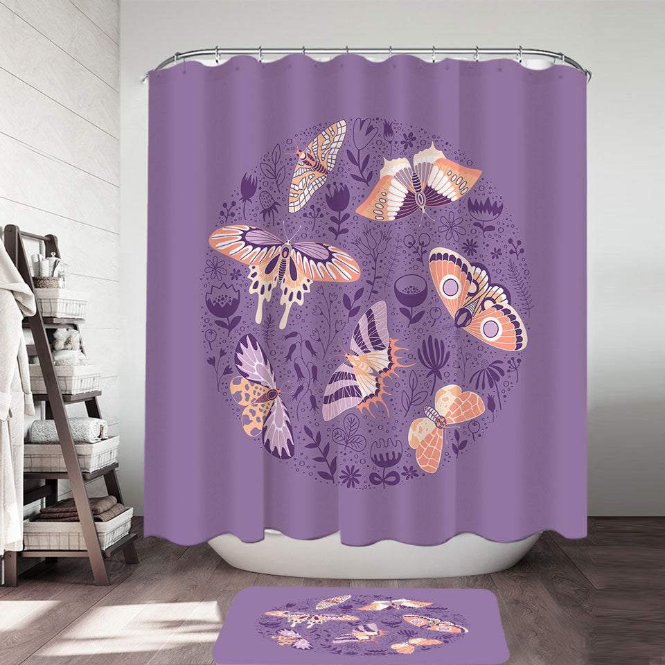 Butterfly Shower Curtain Peach Butterflies over Floral Purple