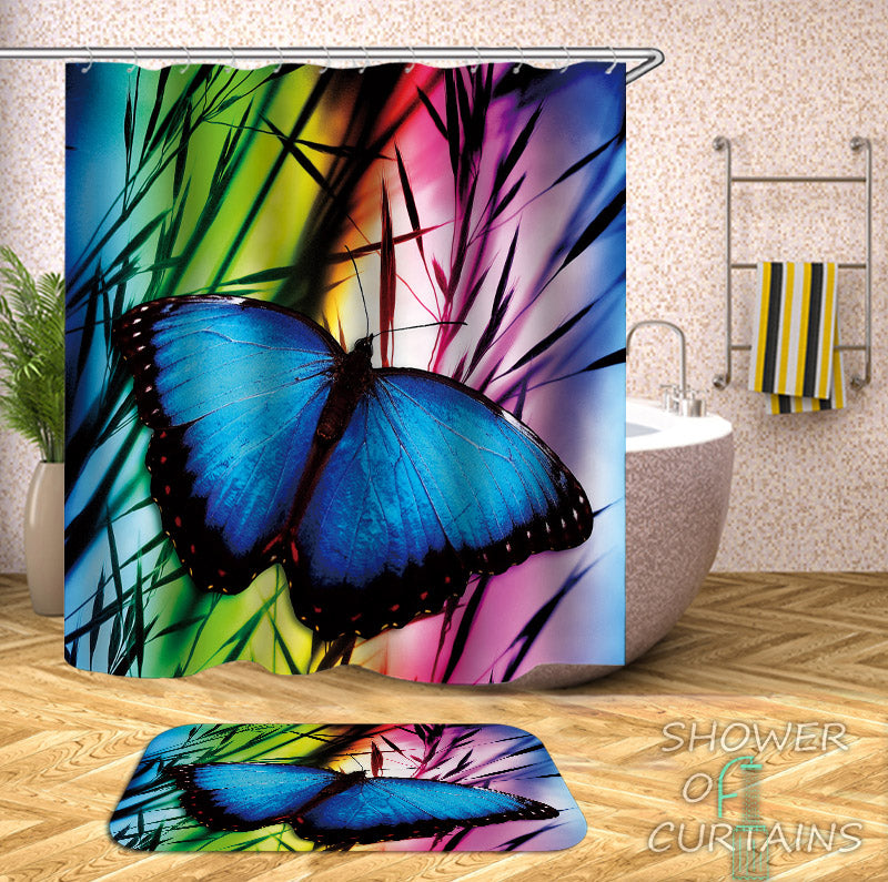 Butterfly Shower Curtain of Butterfly Over The Rainbow Color Bathroom