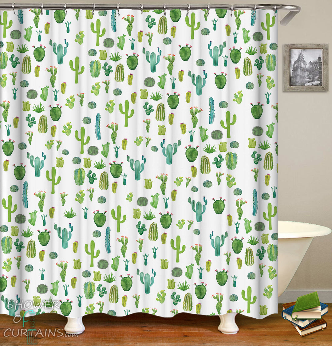 Cactus Pattern Shower Curtain - Modest Bathroom Decor