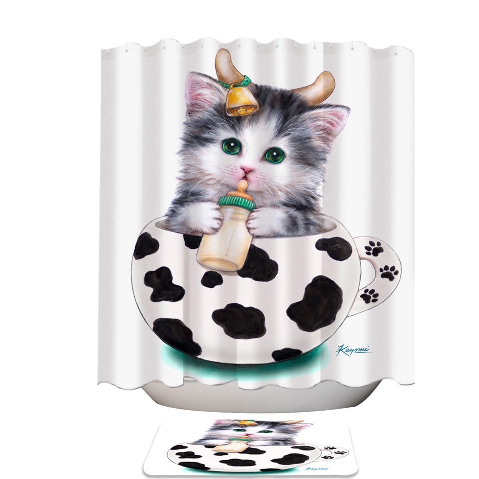 Cat Art Drawings the Cute Cup Kitty Cow Shower Curtain