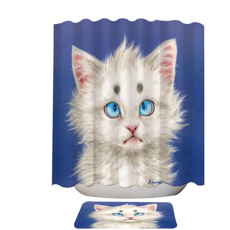 Cat Painting Lovely White Kitten Shower Curtain