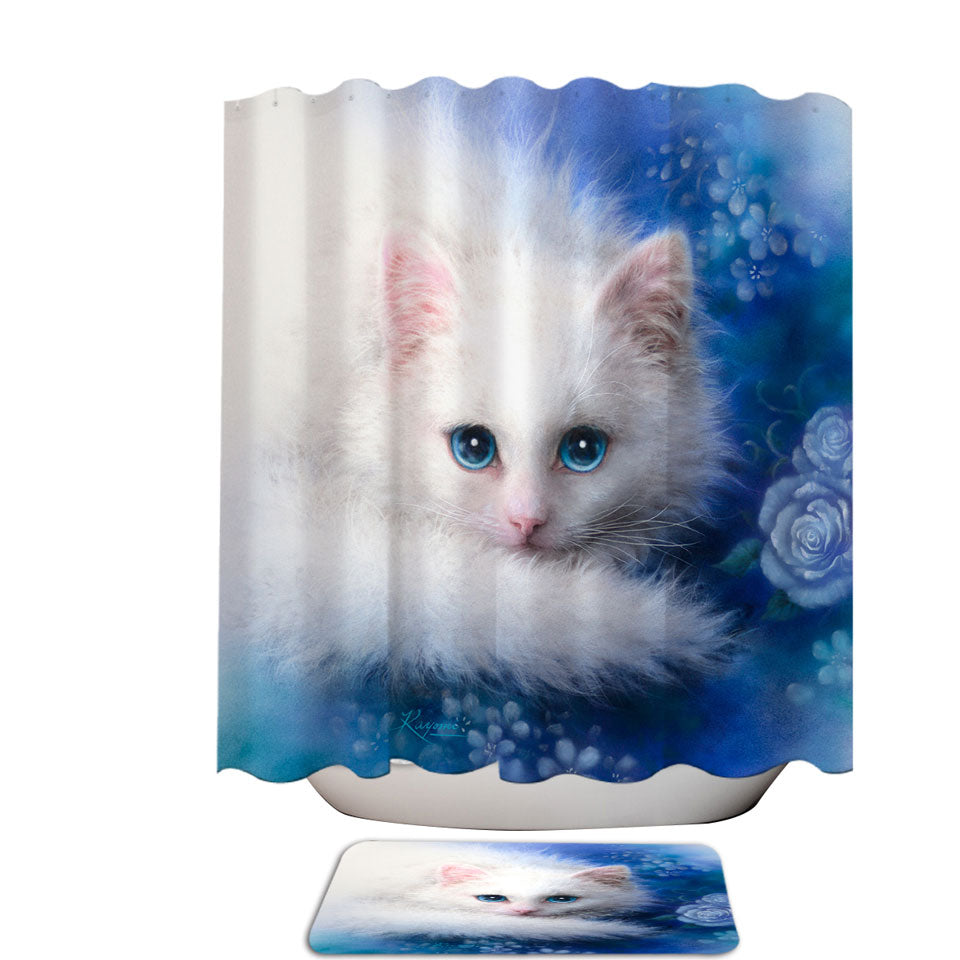 Cat Painting Shower Curtain Blue Eyes White Lady Kitty