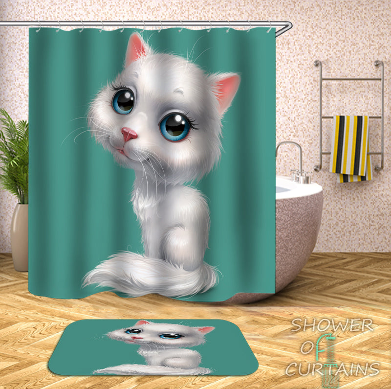 Cat Shower Curtain of Adorable Kitten Digital Painting