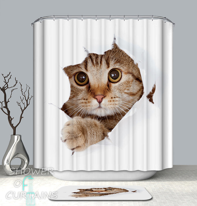 Cat Shower Curtain of Cat Says Hello