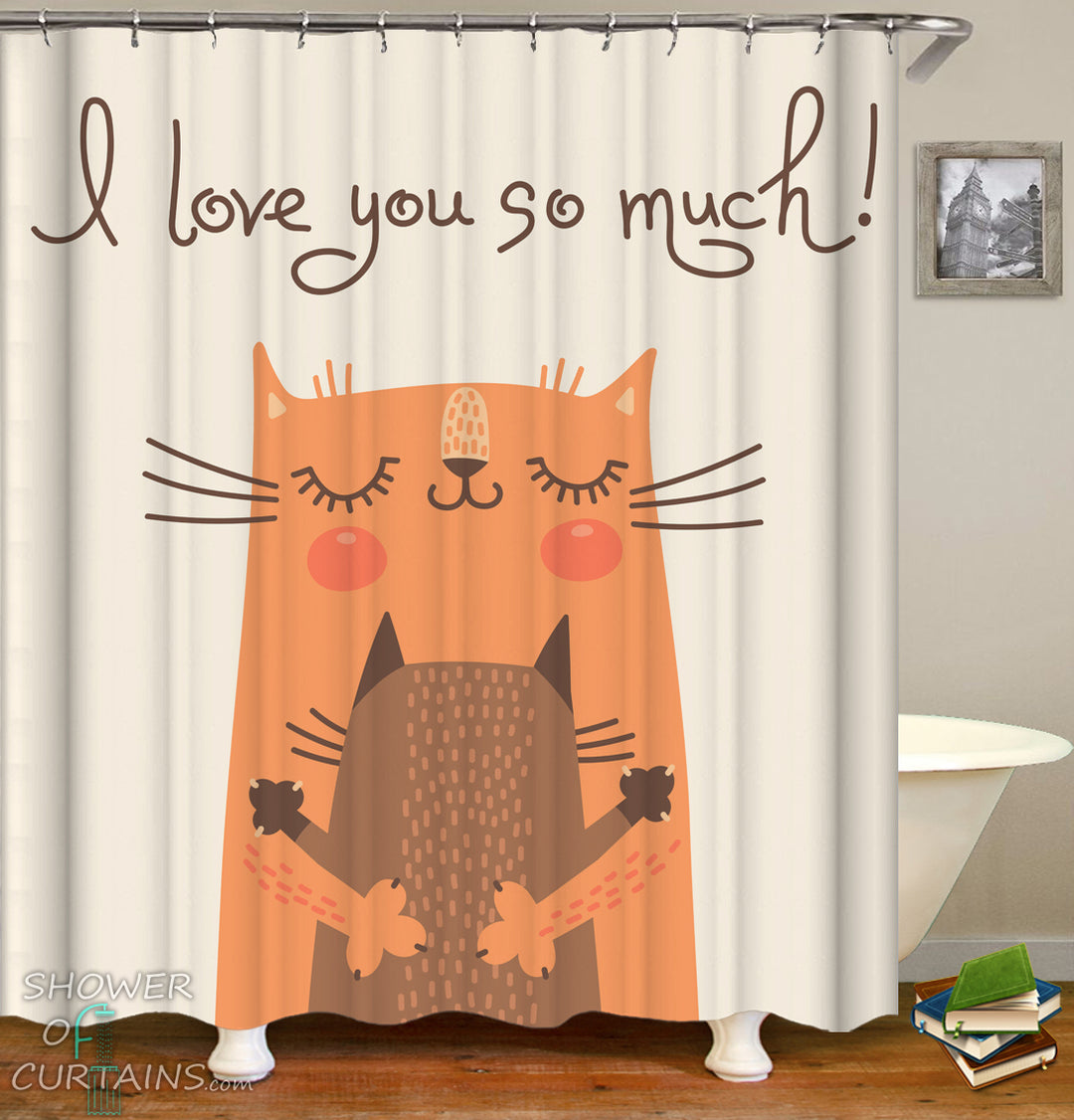 Cat Shower Curtain of Cats Hug - Cute Shower Curtains