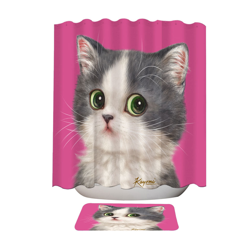 Cats Art Adorable Shy Kitten Over Pink Shower Curtains Online