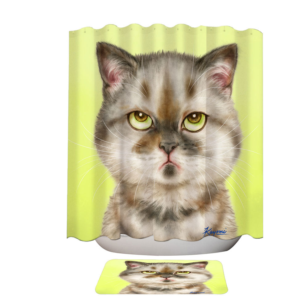 Cats Childrens Shower Curtains Funny Faces Unsatisfied Brown Tabby Kitten