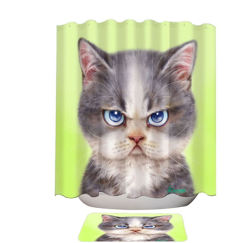 Cats Cute Drawings the Angry Grey Kitten Shower Curtains Online