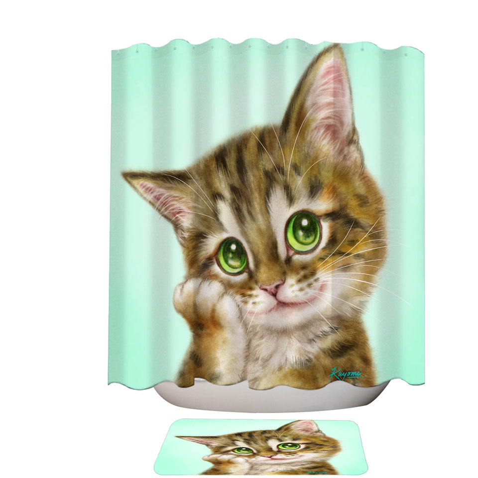 Cats Cute Drawings the Charming Tabby Kitten childrens Shower Curtains