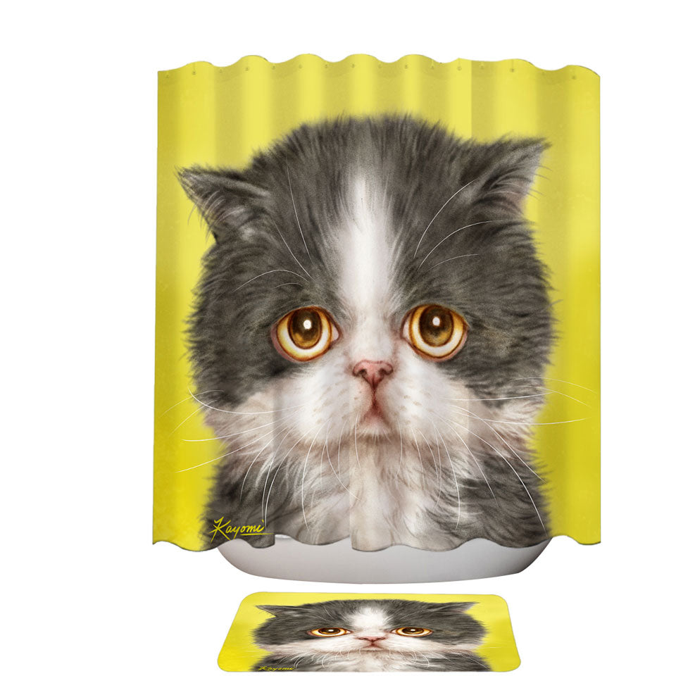 Cats Cute Faces Drawings Sad Grey Kitten Trendy Shower Curtains