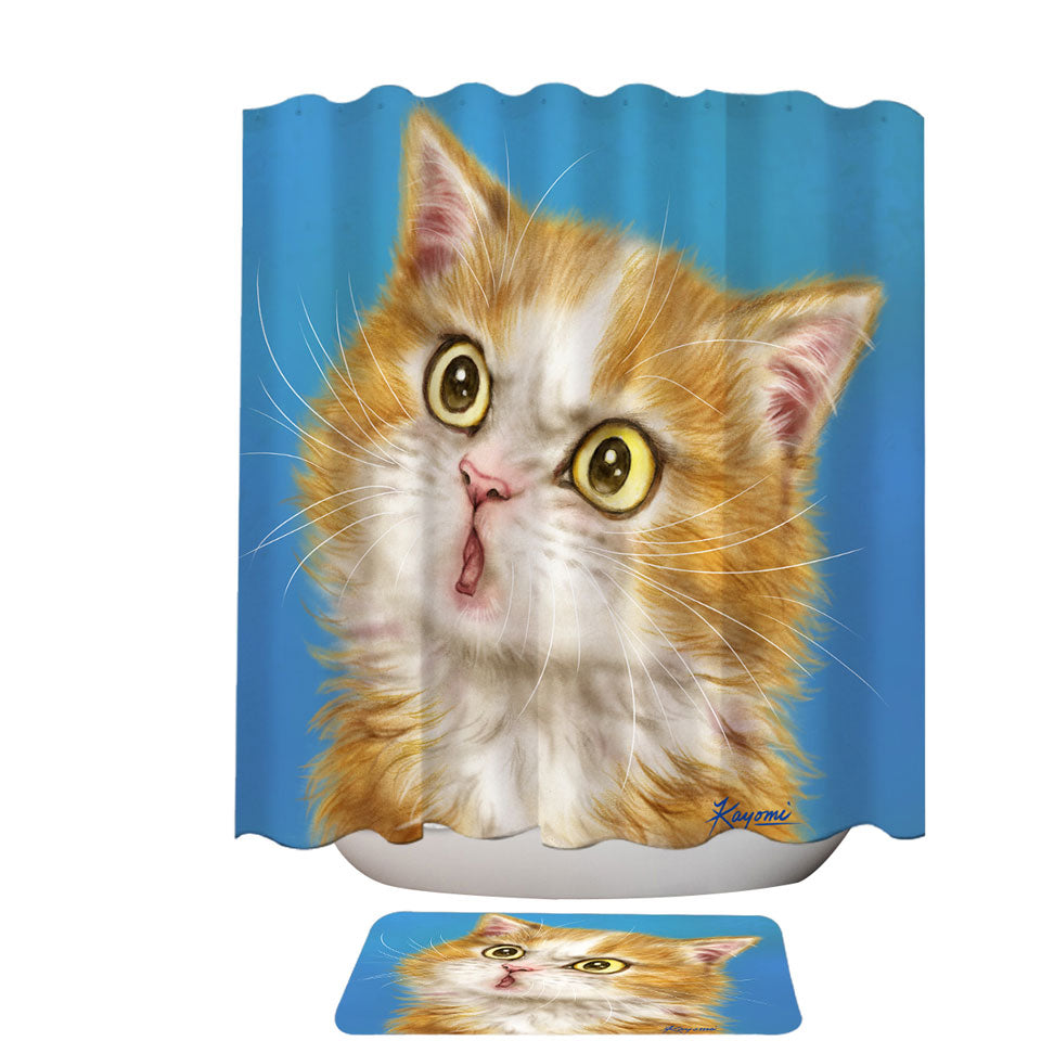 Cats Cute Faces Drawings Wondering Ginger Kitten Shower Curtains