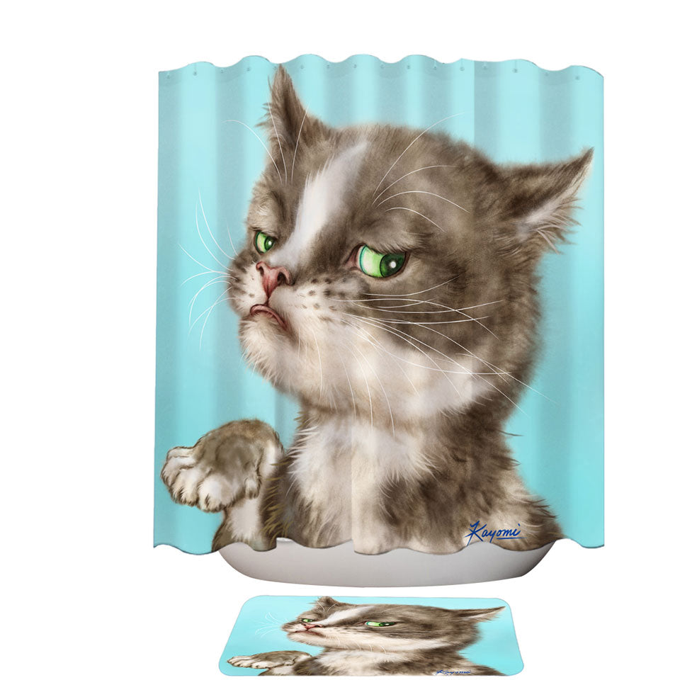 Cats Cute and Funny Faces Unsatisfied Kitten Inexpensive Shower Curtains