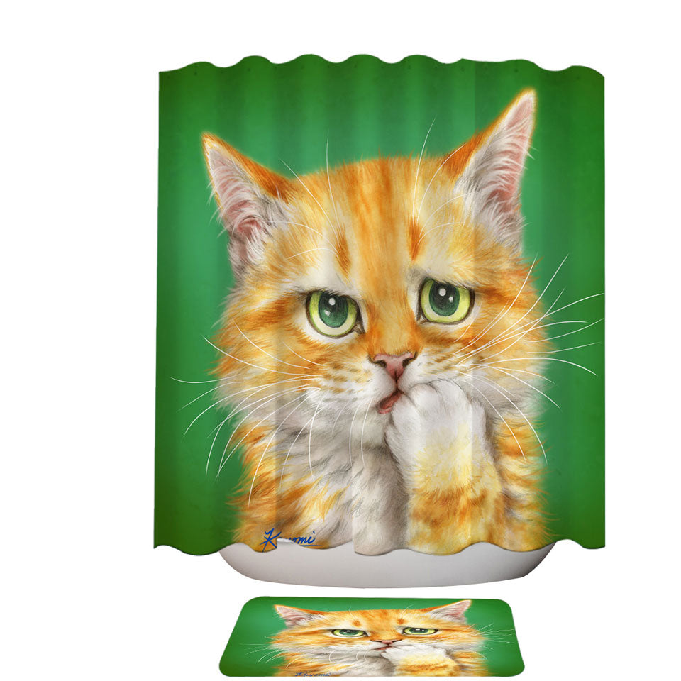 Cats Funny Fabric Shower Curtains that are Trendy Faces Drawings a Concerned Ginger