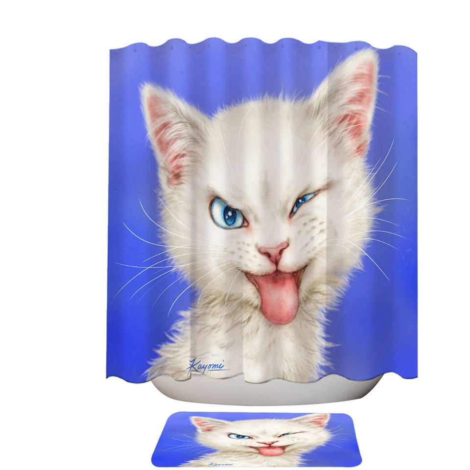 Cats Funny Faces Drawings White Kitten Shower Curtains Pets