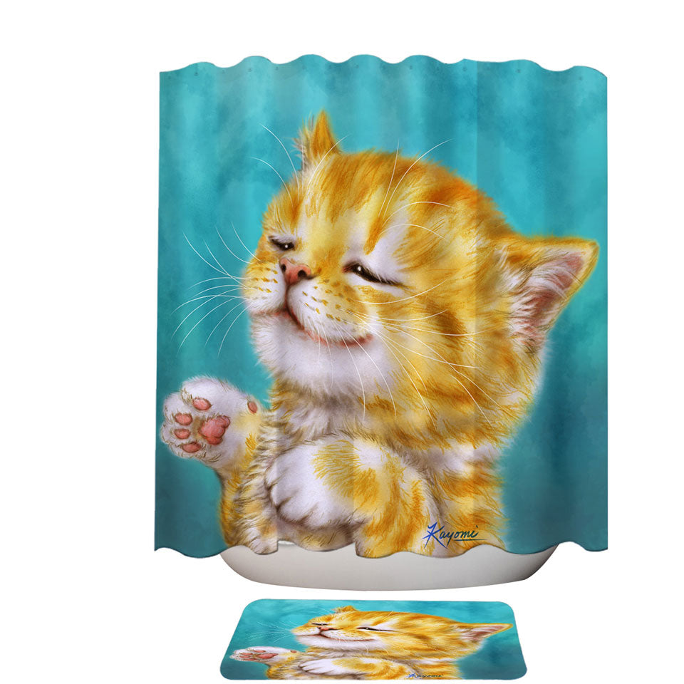Cats Prints Shower Curtains for Kids Chilling Ginger Kitten
