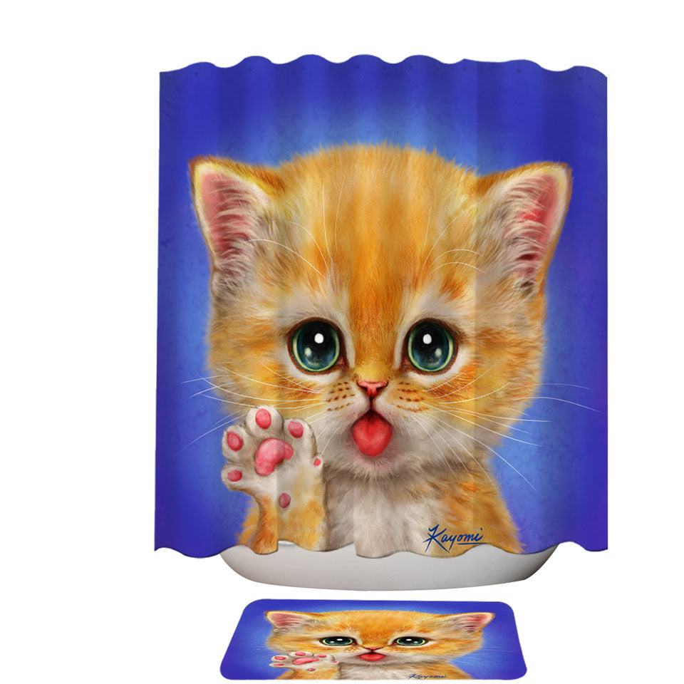 Cats Shower Curtains for Kids Hi There Sweet Greeting Kitten