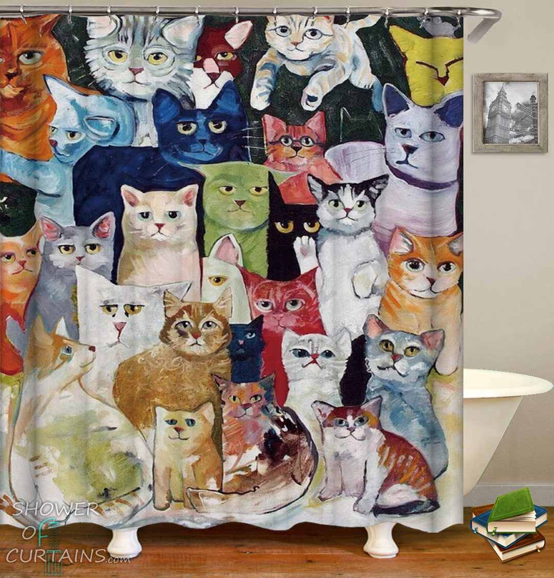 Cats Shower Curtain - Colorful Art