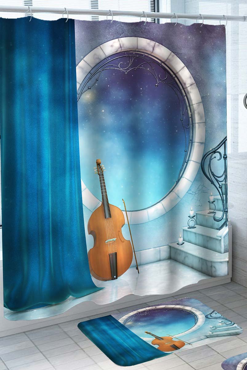 Cello Shower Curtain Display by the Window