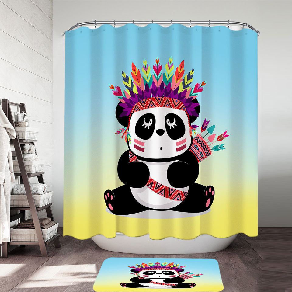 Chief Panda Shower Curtain for Kids Bathroom