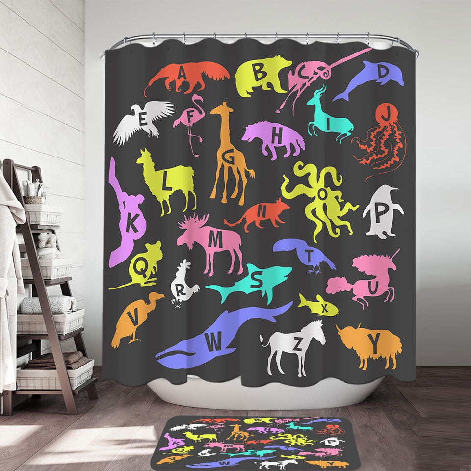 Children Shower Curtain Alphabet Animal Names