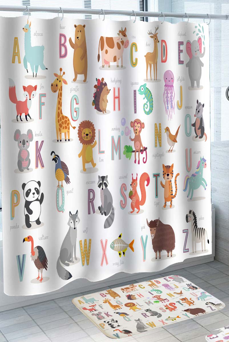 Children Shower Curtains Alphabet Animals Names