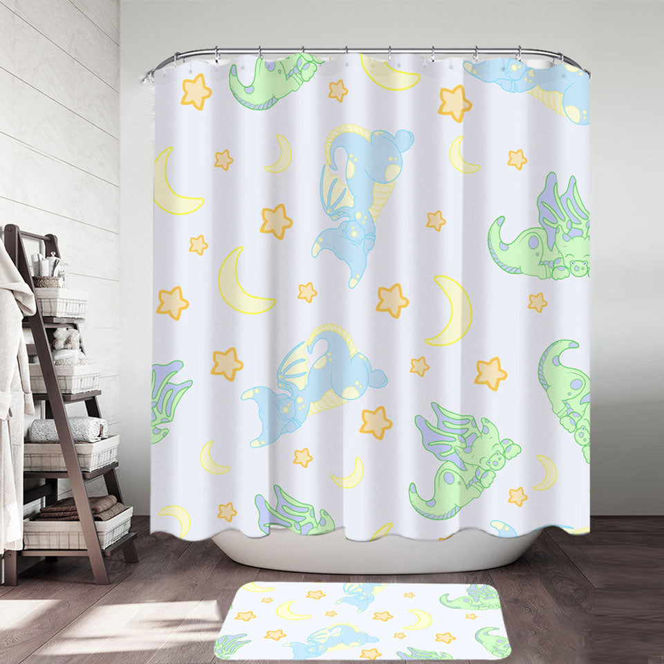 Children Shower Curtains Cute Sleeping Dragons Pattern for Boys