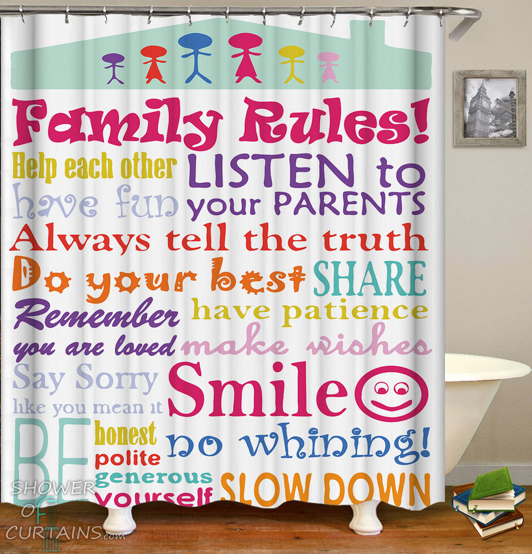 Children Bathroom Decor - Multi Colored Family Roles