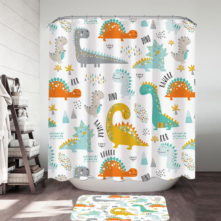 Childrens Shower Curtains Cartoon Dinosaurs