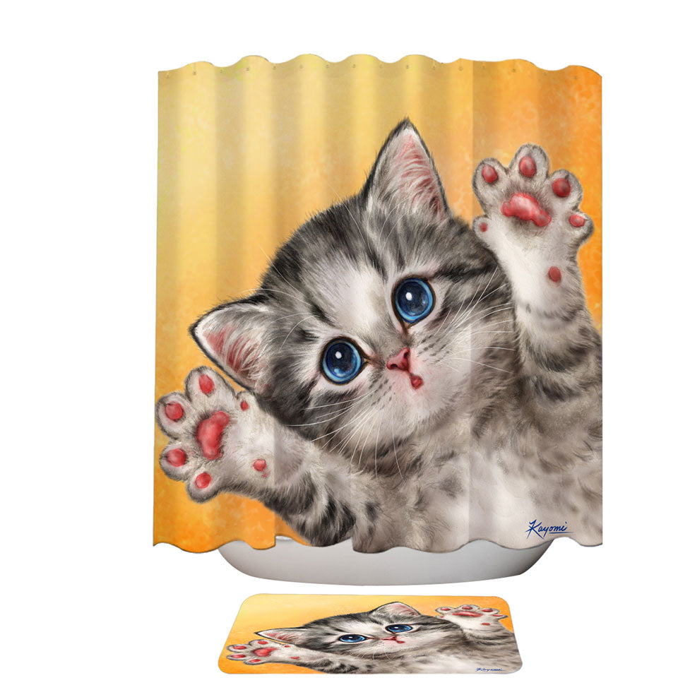 Childrens Shower Curtains Cats Designs Heart Melting Blue Eyes Grey Kitten