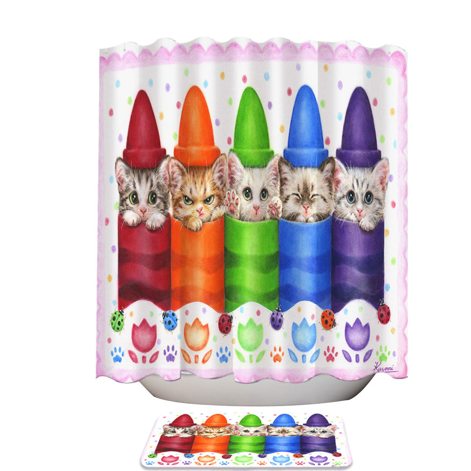 Childrens Shower Curtains Funny Cats for Kids Color Pencils Kittens