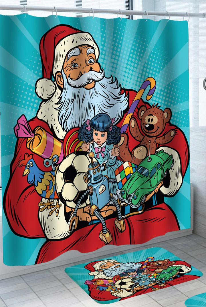 Christmas Shower Curtains Santa Claus Holding Cool Christmas Presents