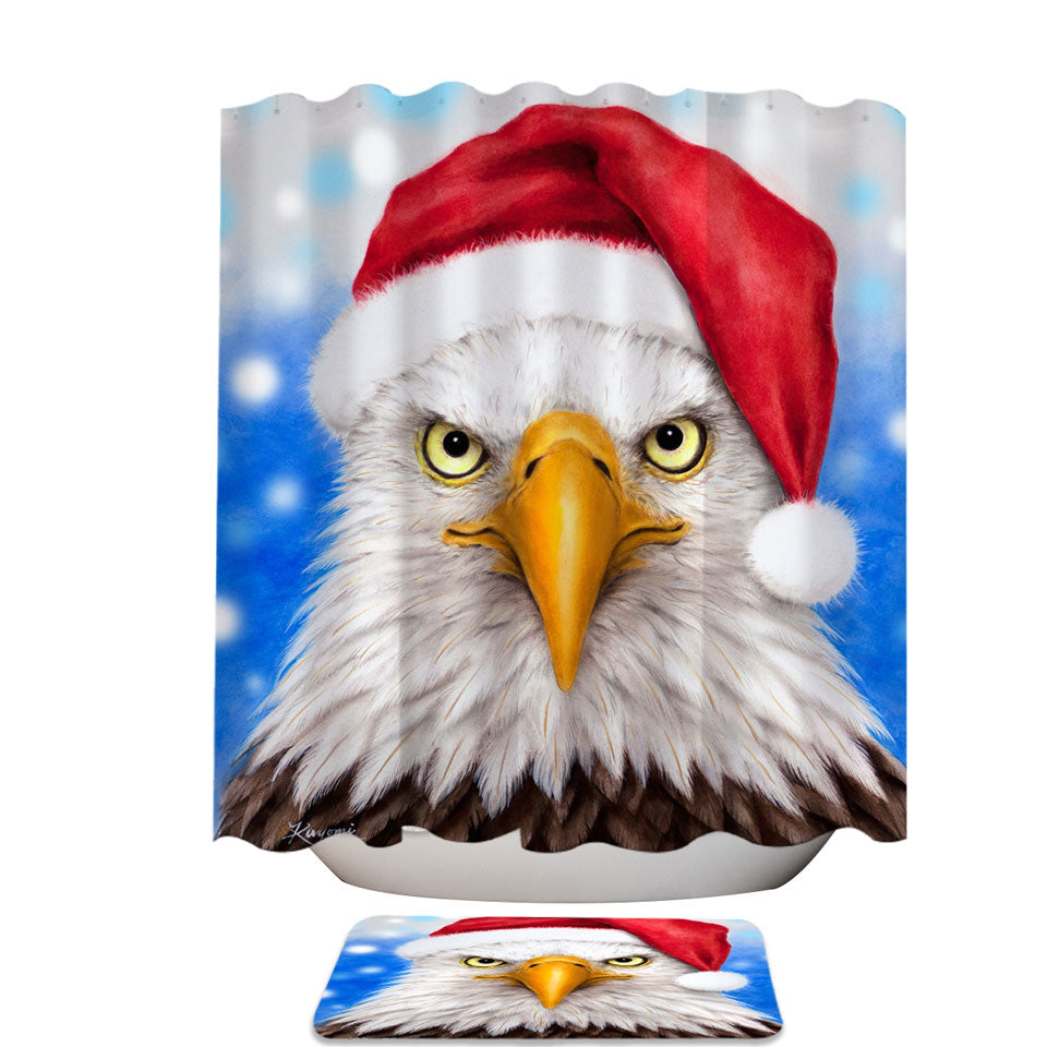 Christmas Shower Curtains with Cool Funny Wild Animal Art Eagle Santa