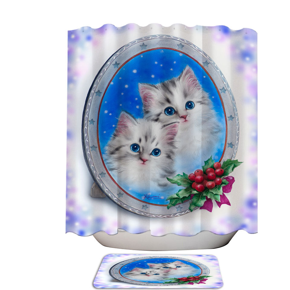 Christmas Trendy Shower Curtains Design Cute Kittens Holiday Portrait
