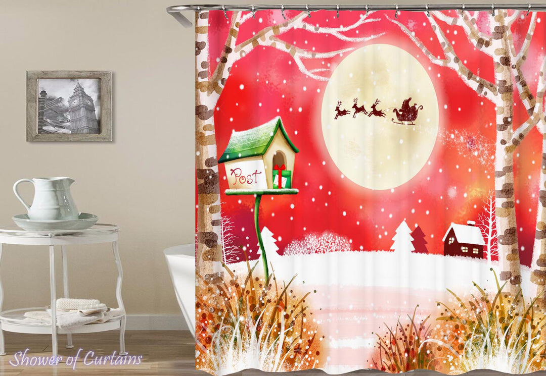 ChristmasThemed  Shower Curtains of Rustic Christmas Painting