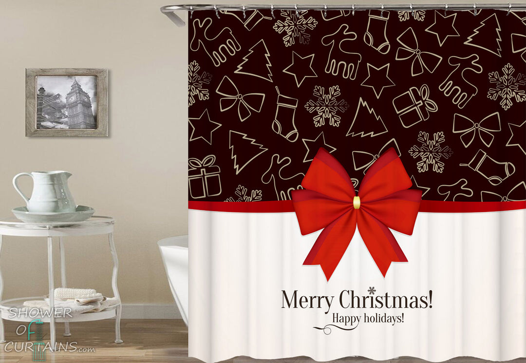 Christmas Bathroom Decor - Christmas Shower Ribbon - Shower Curtains Holiday